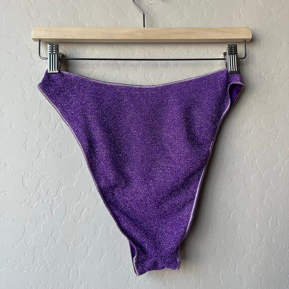 NEW Oseree Lumiere Sporty 90’s Metallic Purple Bikini Swimsuit Bottoms Size XL - Picture 6 of 6